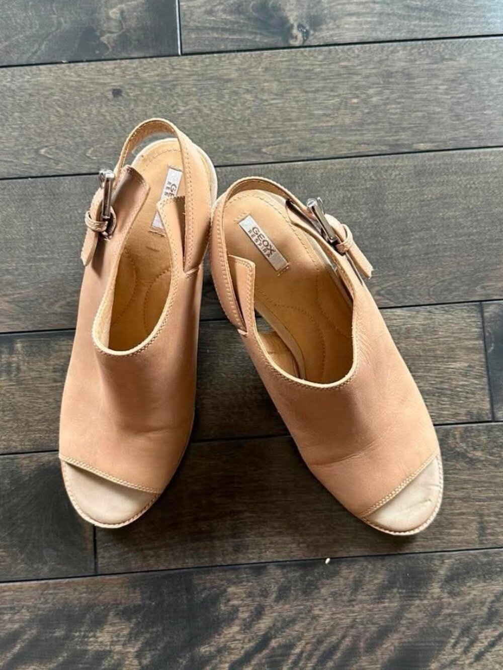 Geox Leather Nude Stack Heel Sandals - Picture 5 of 6